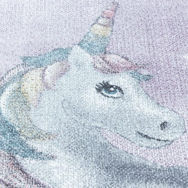 Rond Kindervloerkleed Unicorn Design Laagpolig Paars