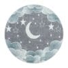 4738.jpg Rond Kindervloerkleed voor Kinderkamer met Maan en Sterren Design Laagpolig Blauw