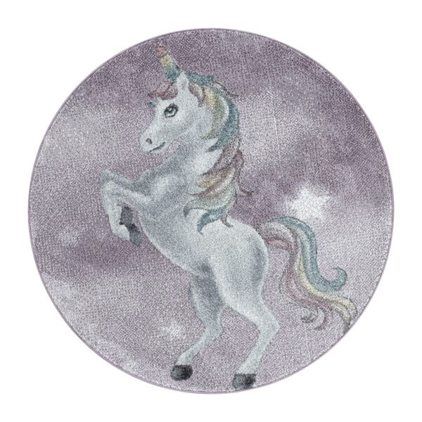Rond Kindervloerkleed Unicorn Design Laagpolig Paars
