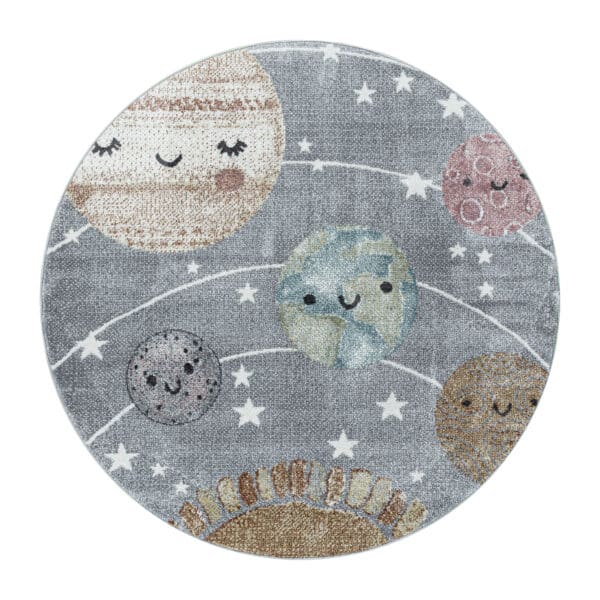 4746.jpg Rond Kindervloerkleed Kleurrijk Ruimte Design Laagpolig Grijs