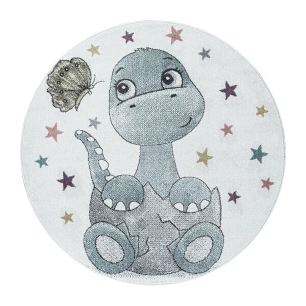 Rond Kindervloerkleed Mini Dino Design Laagpolig Blauw