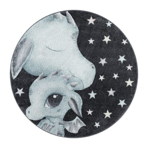 Rond Kindervloerkleed Draak Design Laagpolig Blauw
