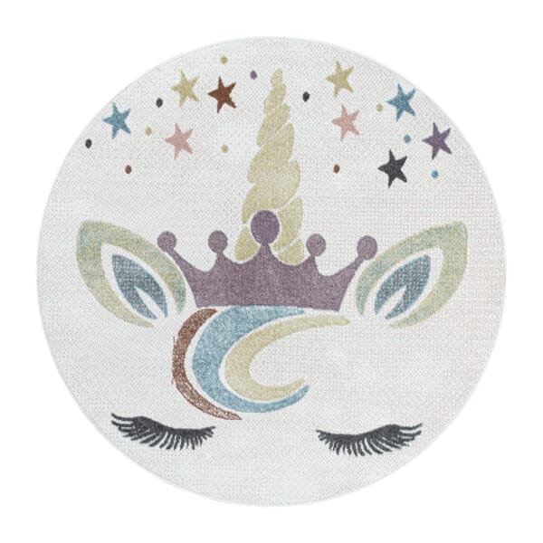 4758.jpg Rond Kindervloerkleed Unicorn voor Kinderkamer Wit