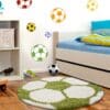 Rond Kindervloerkleed Voetbal Design voor Kinderkamer Groen