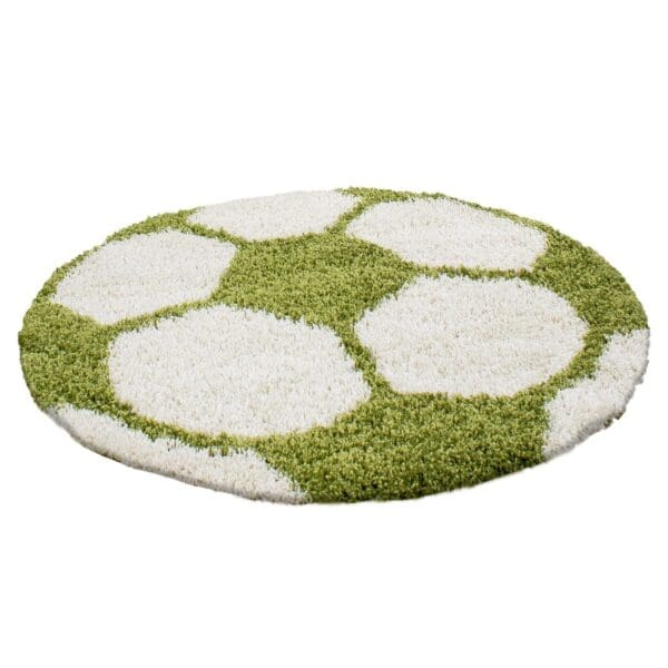 Rond Kindervloerkleed Voetbal Design voor Kinderkamer Groen