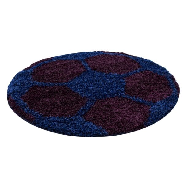 Rond Kindervloerkleed Voetbal Design voor Kinderkamer Blauw