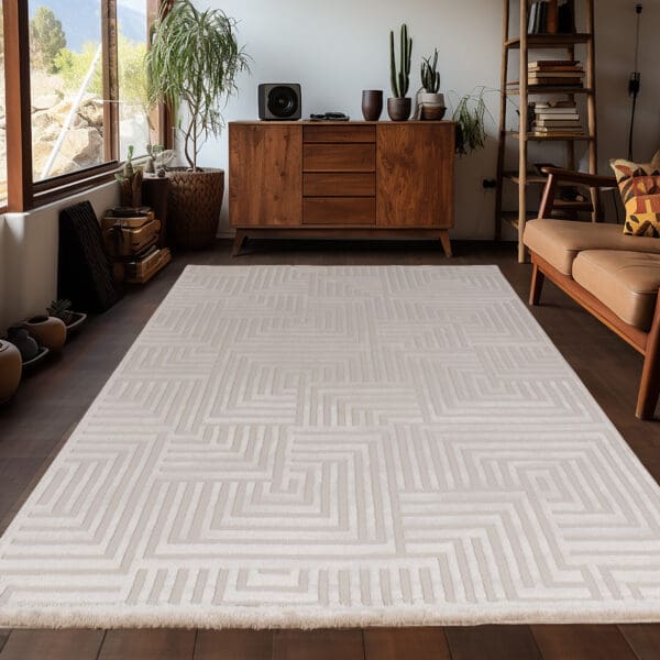 Laagpolig zacht vloerkleed - Varied Lines Beige