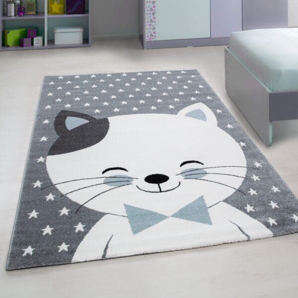 1123.jpg Kindervloerkleed Kitten Design voor Kinderkamer Blauw