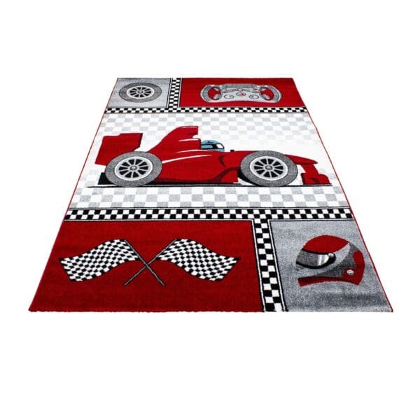 Kindervloerkleed Racewagen Design voor Kinderkamer Rood