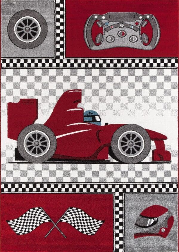 Kindervloerkleed Racewagen Design voor Kinderkamer Rood