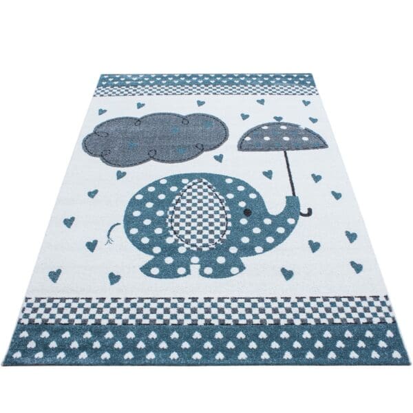 Kindervloerkleed Mini Olifant Design voor Kinderkamer Blauw