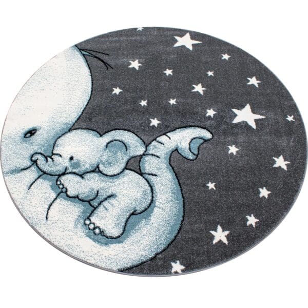 1660.jpg Rond Kindervloerkleed Baby Olifant Design voor Kinderkamer Blauw