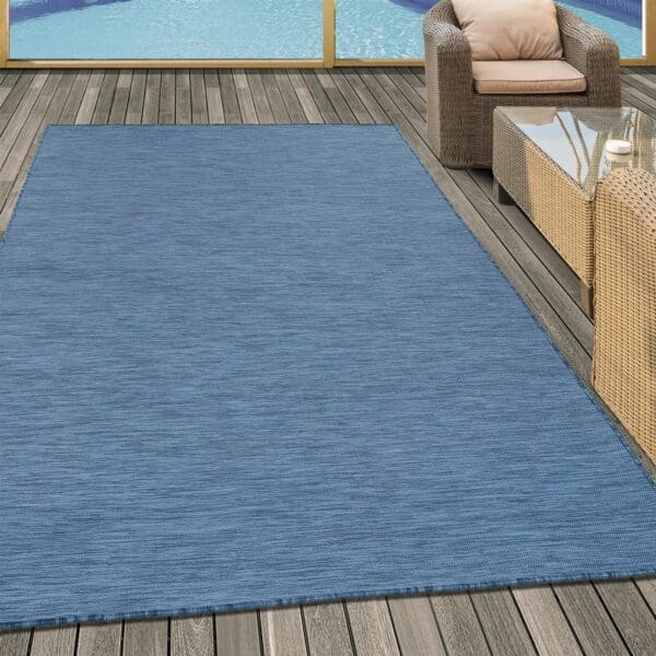 Buitenvloerkleed Naturel Platgeweven Blauw