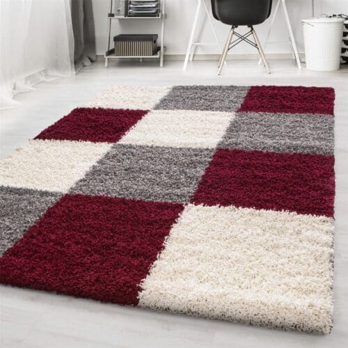 2021.jpg Hoogpolig Zacht Vloerkleed Vierkant Design Rood