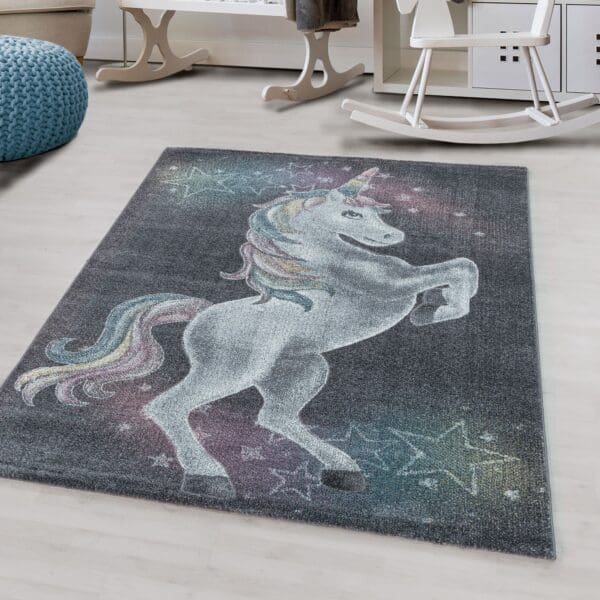 Kindervloerkleed Unicorn Design Laagpolig Grijs