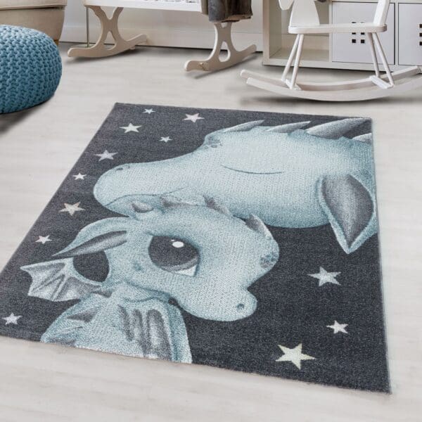 2618.jpg Kindervloerkleed Draak Design Laagpolig Blauw