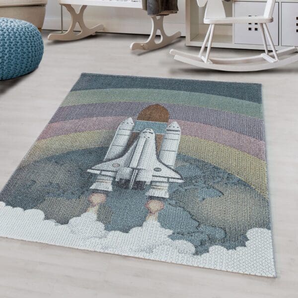 Kindervloerkleed Raket Design Laagpolig Blauw