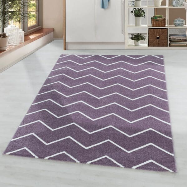 Modern Laagpolig Vloerkleed Grafisch Design Paars