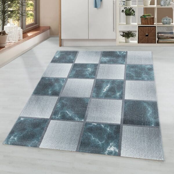 Loper Vloerkleed Laagpolig Vierkant Design Blauw