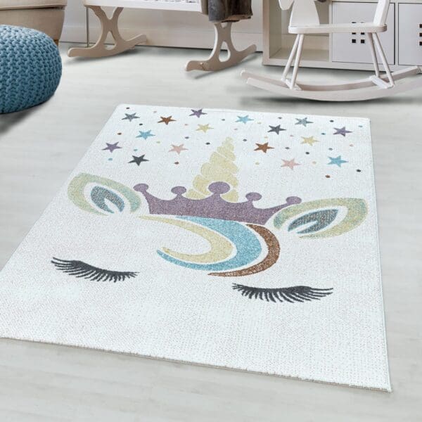 3520.jpg Kindervloerkleed Unicorn voor Kinderkamer Wit