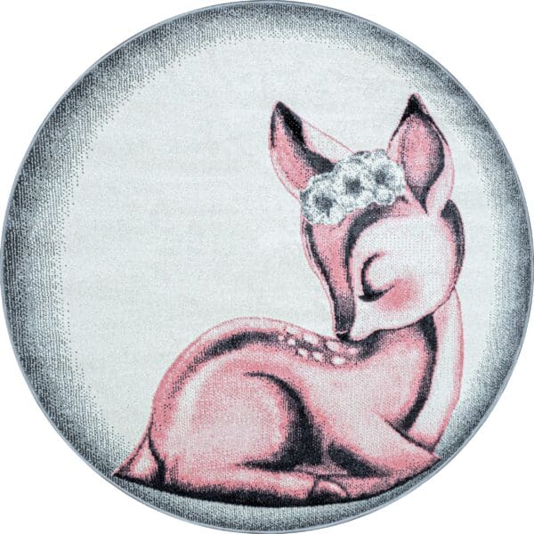 Rond Kindervloerkleed Bambi voor Kinderkamer Roze