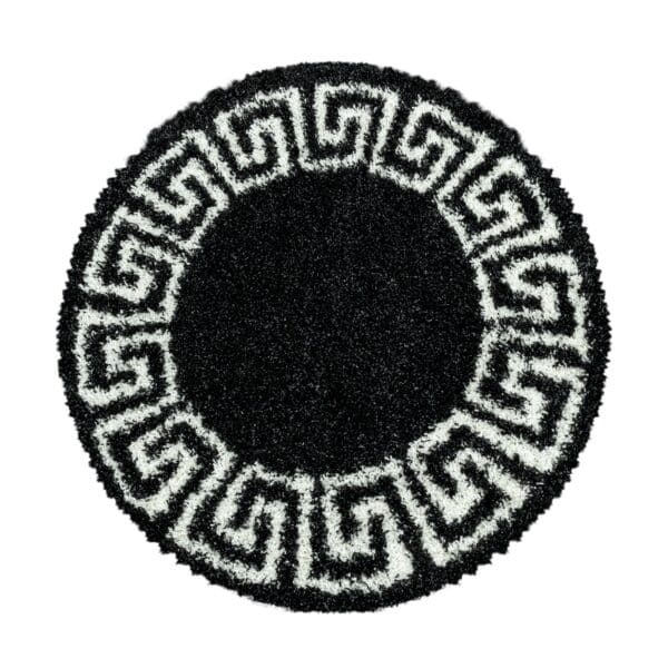 Rond Vloerkleed Versace Design Hoogpolig Zacht Zwart