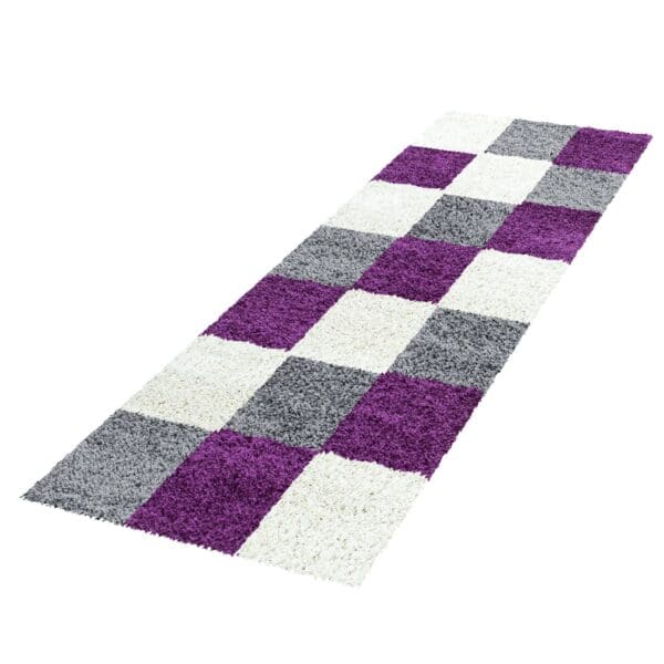 Loper Vloerkleed Hoogpolig Zacht Vierkant Design Paars