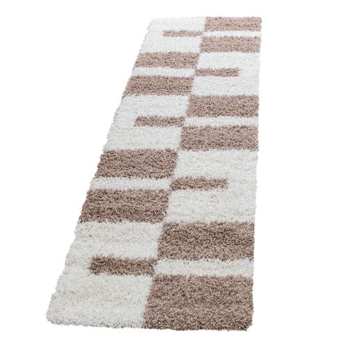Loper Vloerkleed Hoogpolig Zacht Grafisch Design Beige