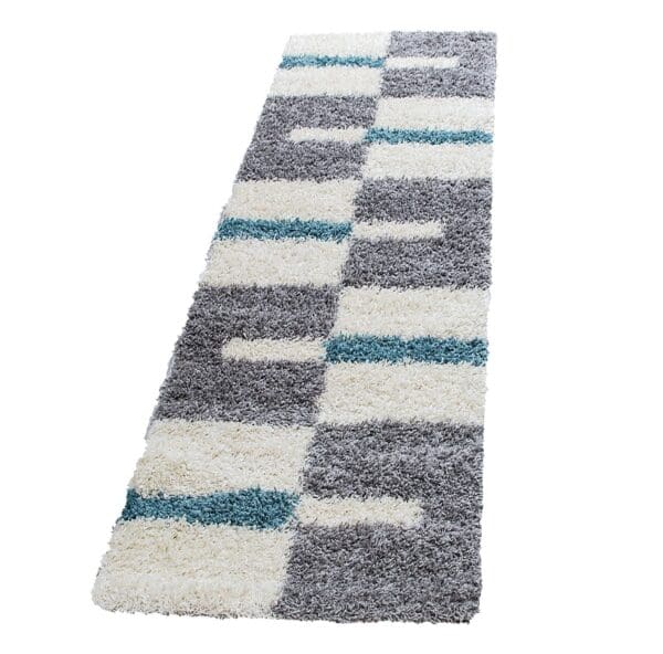 Loper Vloerkleed Hoogpolig Zacht Grafisch Design Turquoise
