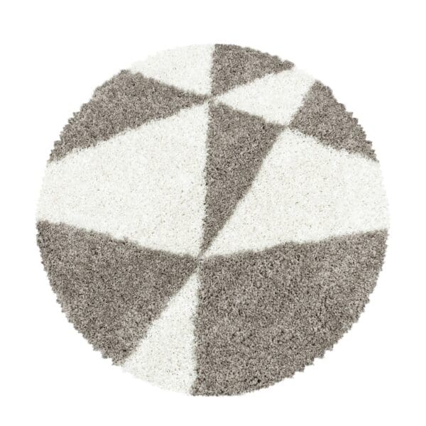 4173.jpg Rond Vloerkleed Hoogpolig Zacht Grafisch Driehoek Design Beige