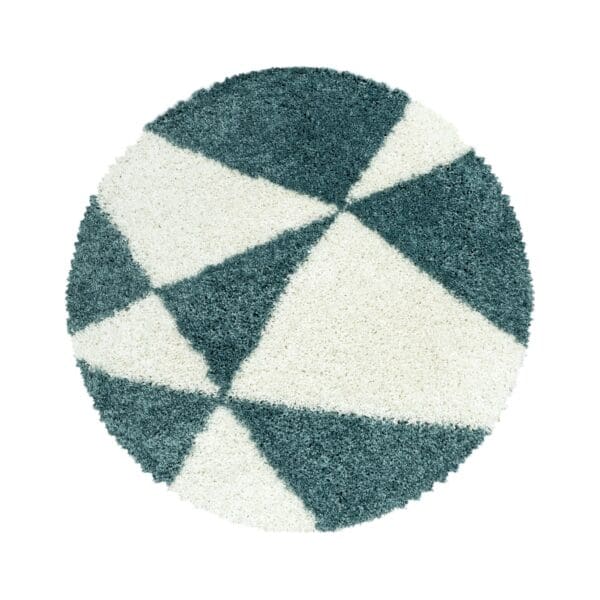 4174.jpg Rond Vloerkleed Hoogpolig Zacht Grafisch Driehoek Design Blauw