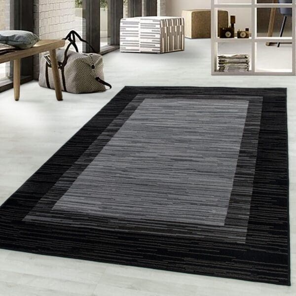 Loper Vloerkleed Vierkant Design Zwart
