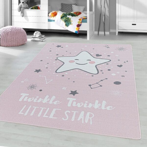 Kindervloerkleed Twinkle Twinkle Little Star voor Kinderkamer Roze
