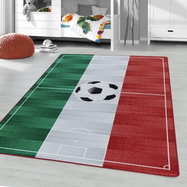 Kindervloerkleed Voetbalveld met Italiaanse Vlag voor Kinderkamer Wit
