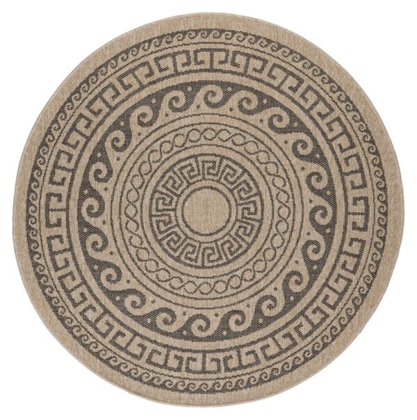 Rond jute buitenkleed - Summer Azteca Zwart