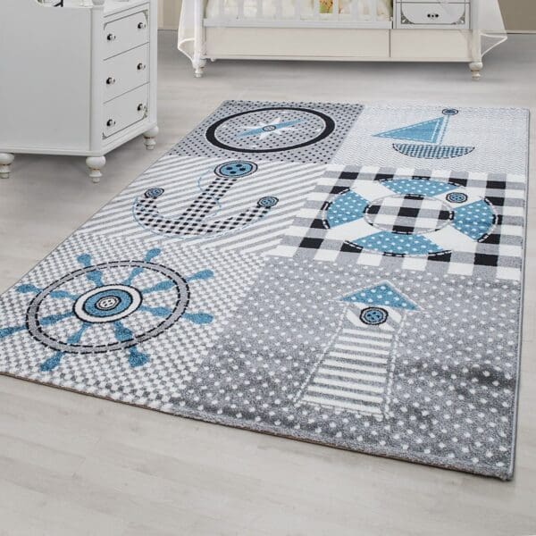 Kindervloerkleed Kapitein Design voor Kinderkamer Grijs